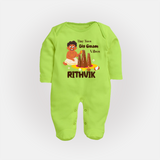 Tiny Toes Big Onam Vibes Sleep Suit | Personalized Baby Sleep Suit for Onam Festivities - LIME GREEN - New Born (Chest 7.5")