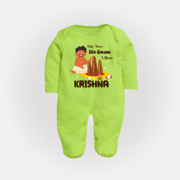 Tiny Toes Big Onam Vibes Full Body Suit - LIME GREEN - New Born (Chest 7.5")