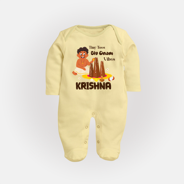 Tiny Toes Big Onam Vibes Full Body Suit - PASTEL YELLOW - New Born (Chest 7.5")