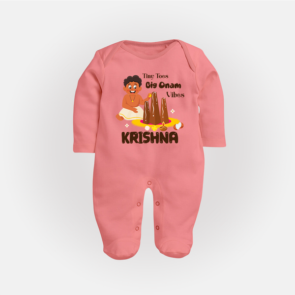 Tiny Toes Big Onam Vibes Full Body Suit - PEACH - New Born (Chest 7.5")