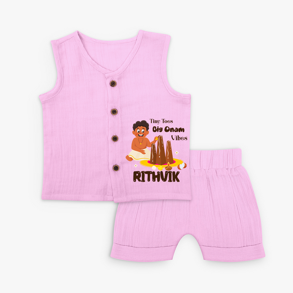 Tiny Toes Big Onam Vibes Jabla Set | Personalized Baby Jabla Set for Onam Festivities - BABY PINK - 0 - 3 Months Old (Chest 9.8")