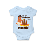 Tiny Toes Big Onam Vibes Romper / Onesie | Personalized Baby Romper / Onesie for Onam Festivities - BABY BLUE - New Born (Chest 14")