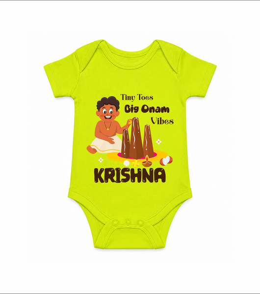 Tiny Toes Big Onam Vibes Romper - LIME GREEN - New Born (Chest 14")