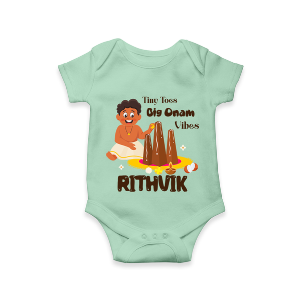 Tiny Toes Big Onam Vibes Romper / Onesie | Personalized Baby Romper / Onesie for Onam Festivities - MINT GREEN - New Born (Chest 14")
