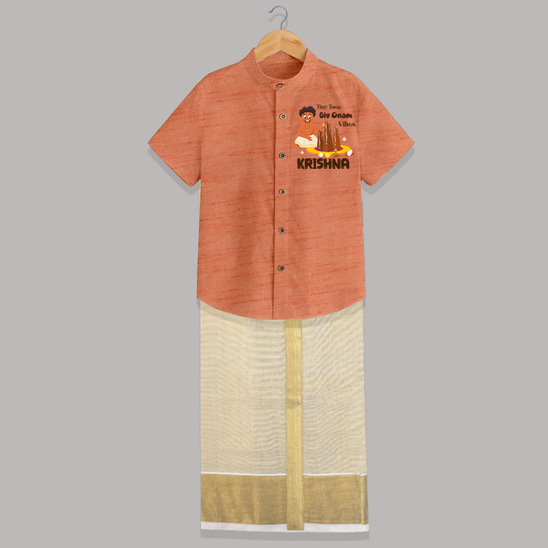 Tiny Toes Big Onam Vibes Shirt and Dhoti - ORANGE - 0 - 6 Months Old (Chest-23") (Dhoti length-14")