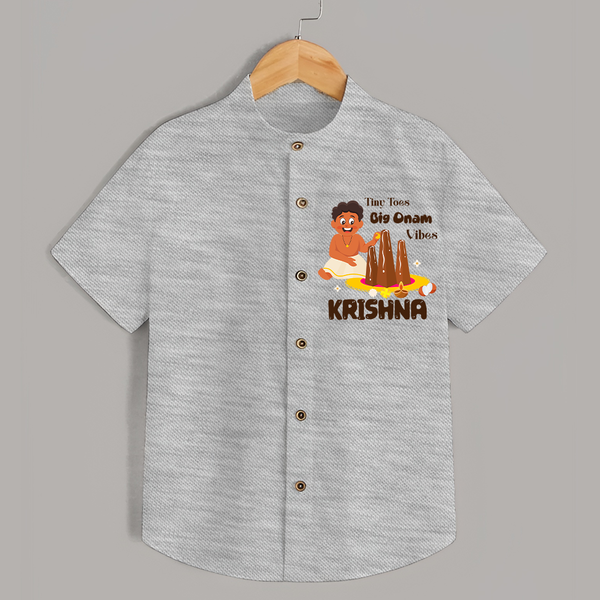 Tiny Toes Big Onam Vibes Shirt - GREY - 0 - 6 Months Old (Chest 23")