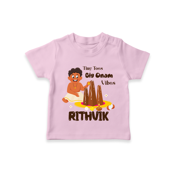 Tiny Toes Big Onam Vibes T-Shirt | Personalized Baby T-Shirt for Onam Festivities - BABY PINK - 0-5 Months Old (Chest 17")