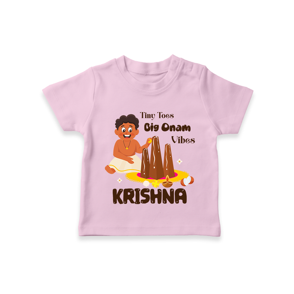 Tiny Toes Big Onam Vibes T Shirt - BABY PINK - 0-5 Months Old (Chest 17")