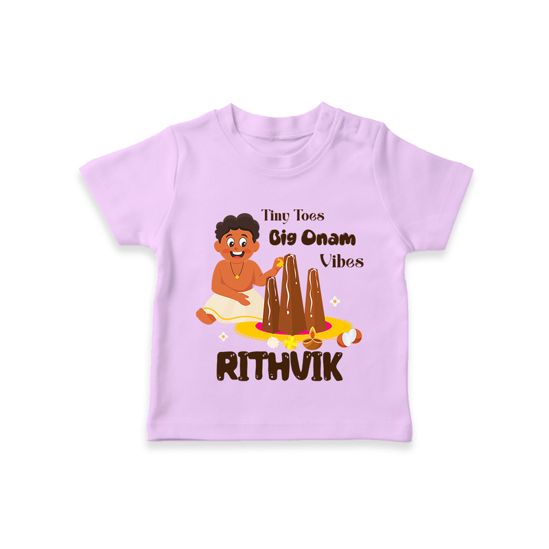 Tiny Toes Big Onam Vibes T-Shirt | Personalized Baby T-Shirt for Onam Festivities - LILAC - 0-5 Months Old (Chest 17")