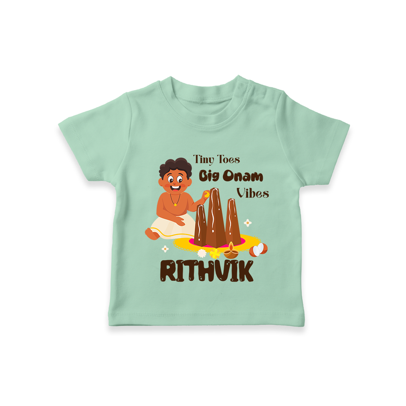 Tiny Toes Big Onam Vibes T-Shirt | Personalized Baby T-Shirt for Onam Festivities - MINT GREEN - 0-5 Months Old (Chest 17")