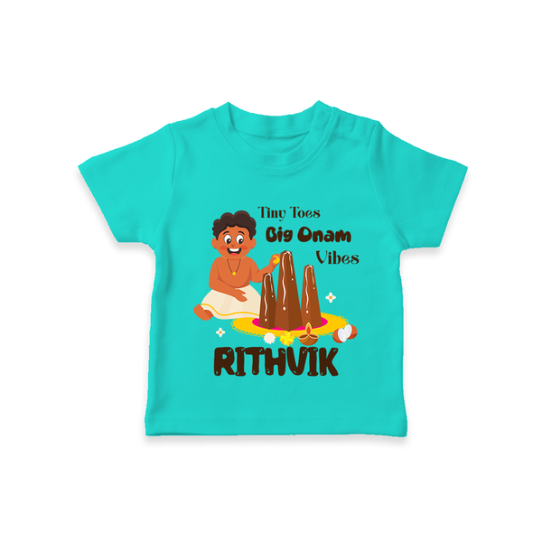 Tiny Toes Big Onam Vibes T-Shirt | Personalized Baby T-Shirt for Onam Festivities - TEAL - 0-5 Months Old (Chest 17")