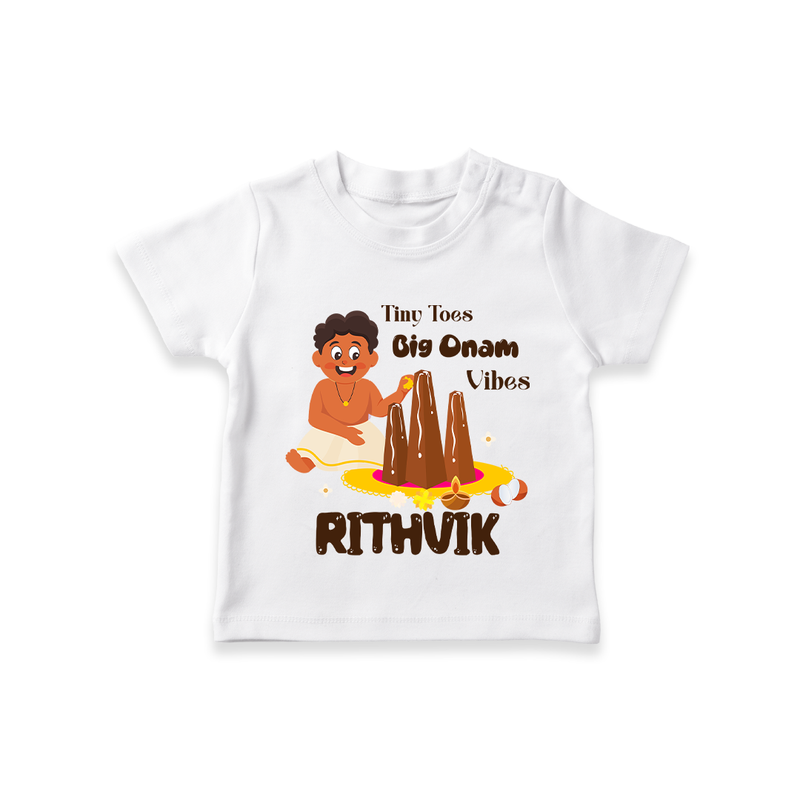 Tiny Toes Big Onam Vibes T-Shirt | Personalized Baby T-Shirt for Onam Festivities - WHITE - 0-5 Months Old (Chest 17")