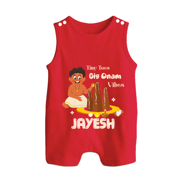 Tiny Toes Big Onam Vibes Button Romper - RED - New Born (Chest 18")