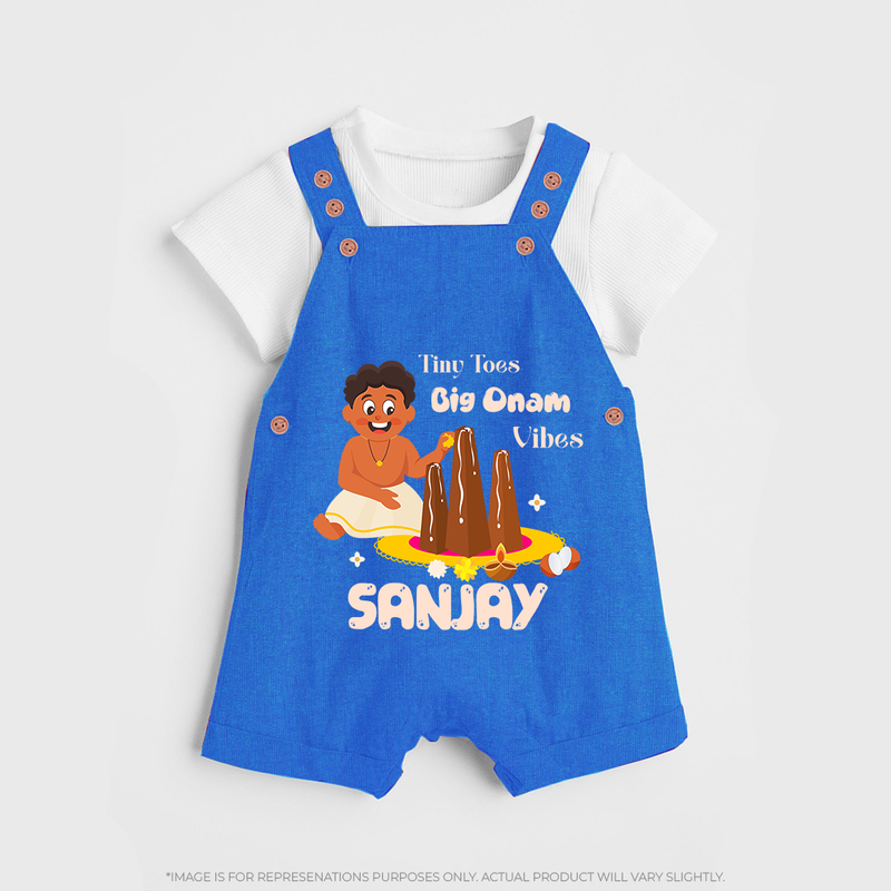 Tiny Toes Big Onam Vibes Dungaree Set | Personalized Baby Dungaree Set for Onam Festivities - COBALT BLUE - 0 - 5 Months Old (Chest 18")