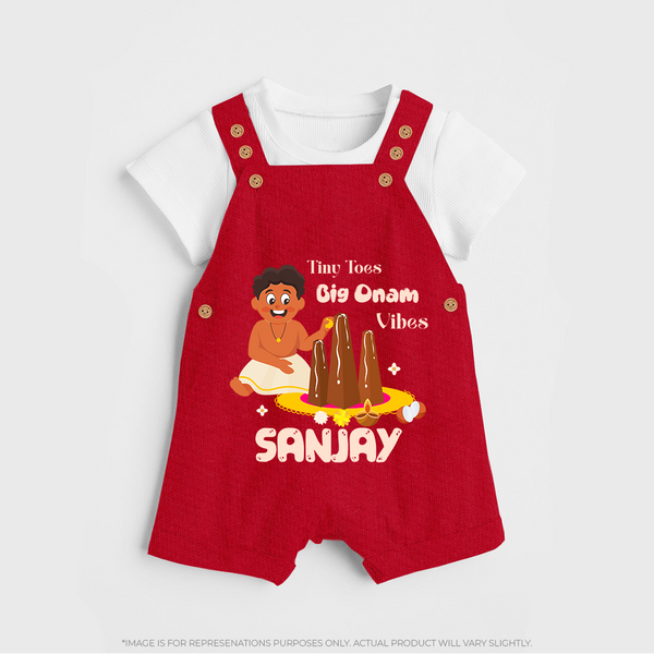 Tiny Toes Big Onam Vibes Dungaree Set | Personalized Baby Dungaree Set for Onam Festivities - RED - 0 - 5 Months Old (Chest 18")
