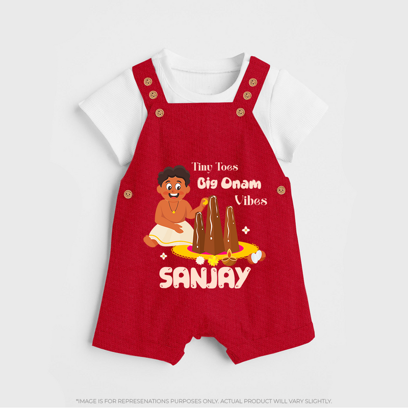 Tiny Toes Big Onam Vibes Dungaree Set | Personalized Baby Dungaree Set for Onam Festivities - RED - 0 - 5 Months Old (Chest 18")