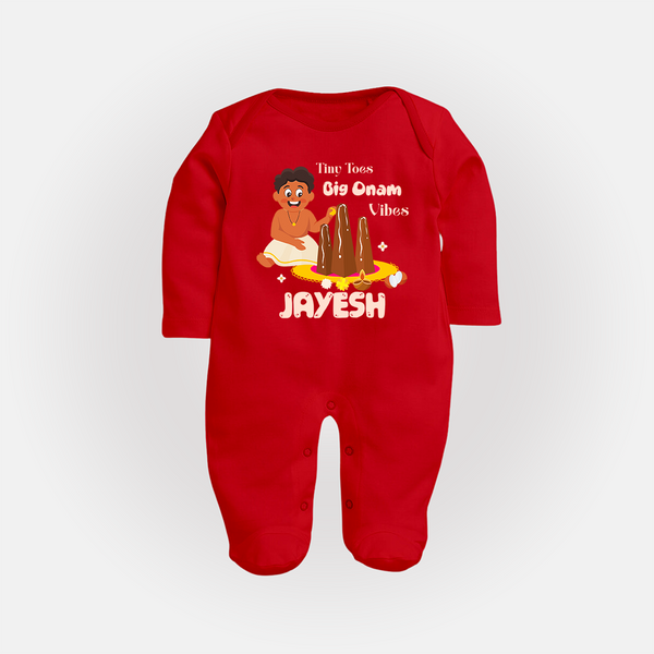 Tiny Toes Big Onam Vibes Full Body Suit - RED - New Born (Chest 7.5")