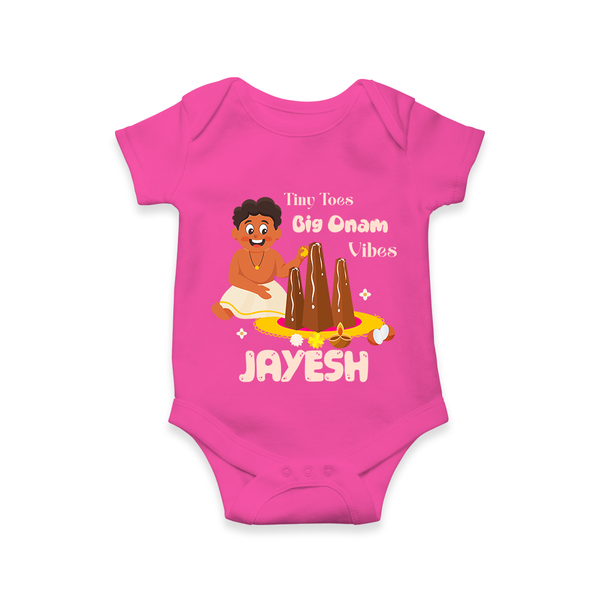 Tiny Toes Big Onam Vibes Romper - HOT PINK - New Born (Chest 14")