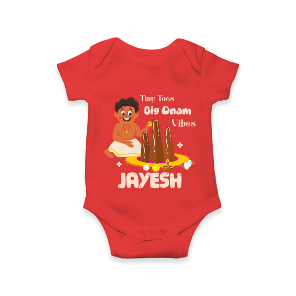 Tiny Toes Big Onam Vibes Romper - RED - New Born (Chest 14")