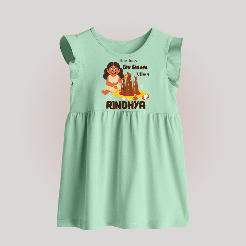 Tiny Toes Big Onam Vibes Baby Frock | Custom Baby Baby Frock for Onam Celebration - MINT GREEN - 0 - 3 Months Old (Chest 17")