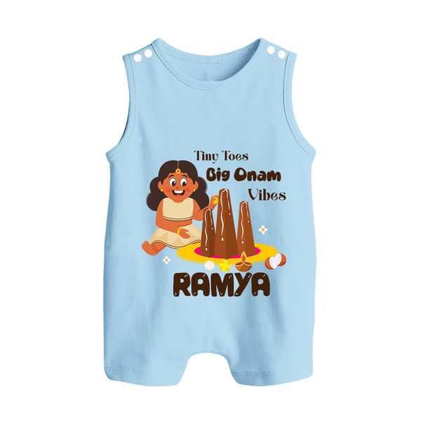 Tiny Toes Big Onam Vibes Girl Button Romper - BABY BLUE - New Born (Chest 18")