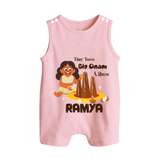 Tiny Toes Big Onam Vibes Girl Button Romper - BABY PINK - New Born (Chest 18")