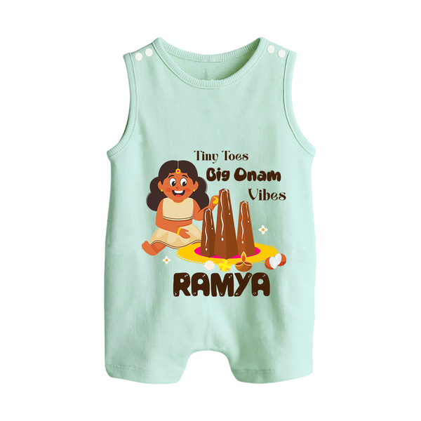 Tiny Toes Big Onam Vibes Girl Button Romper - MINT GREEN - New Born (Chest 18")