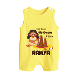 Tiny Toes Big Onam Vibes Girl Button Romper - PASTEL YELLOW - New Born (Chest 18")