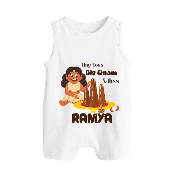 Tiny Toes Big Onam Vibes Girl Button Romper - WHITE - New Born (Chest 18")
