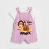 Tiny Toes Big Onam Vibes Girl Dungaree - BABY PINK - 0 - 5 Months Old (Chest 18")