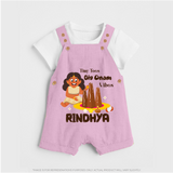 Tiny Toes Big Onam Vibes Dungaree Set | Custom Baby Dungaree Set for Onam Celebration - BABY PINK - 0 - 5 Months Old (Chest 18")
