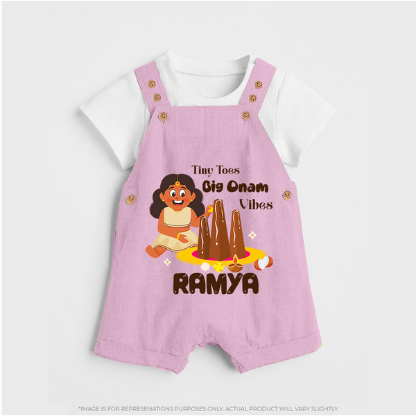 Tiny Toes Big Onam Vibes Girl Dungaree - BABY PINK - 0 - 5 Months Old (Chest 18")