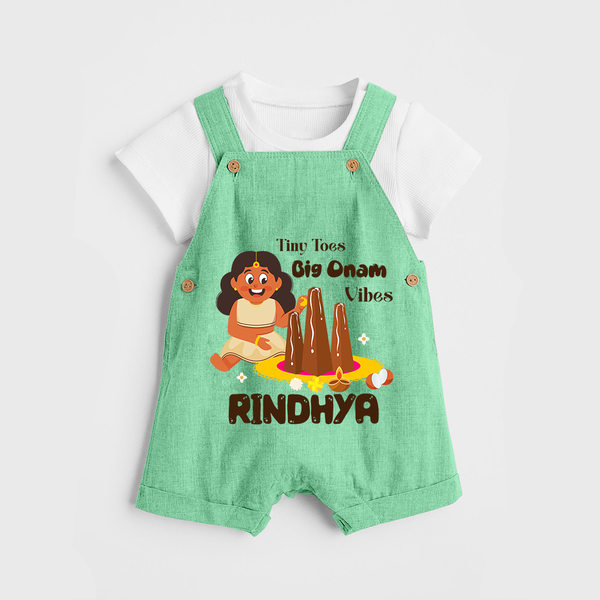 Tiny Toes Big Onam Vibes Dungaree Set | Custom Baby Dungaree Set for Onam Celebration - GREEN - 0 - 5 Months Old (Chest 18")