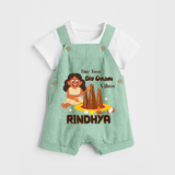 Tiny Toes Big Onam Vibes Dungaree Set | Custom Baby Dungaree Set for Onam Celebration - MINT GREEN - 0 - 5 Months Old (Chest 18")