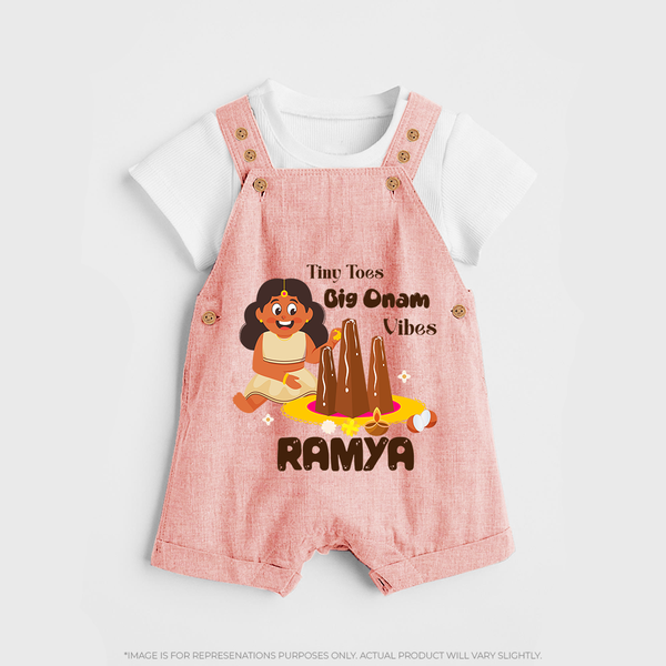 Tiny Toes Big Onam Vibes Girl Dungaree - PEACH - 0 - 5 Months Old (Chest 18")