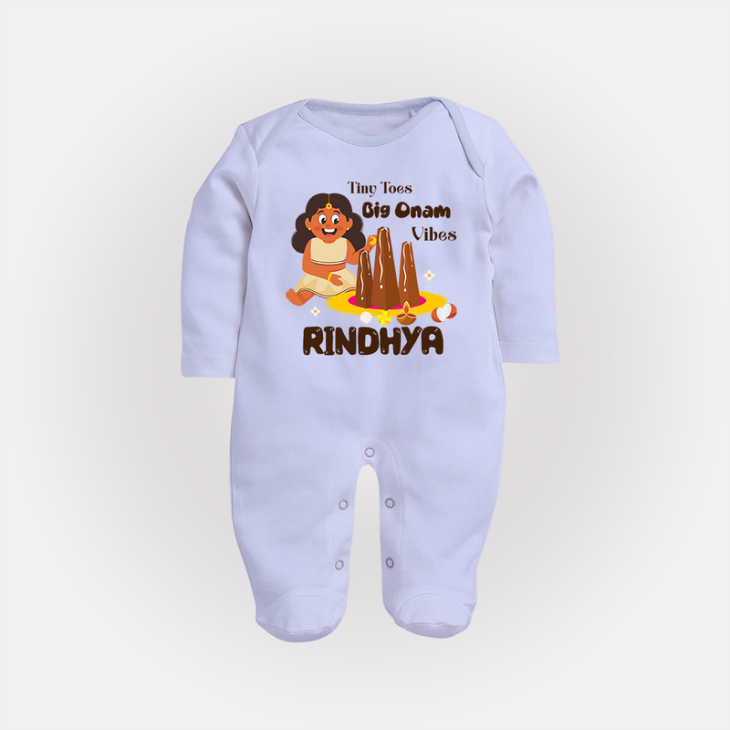 Tiny Toes Big Onam Vibes Sleep Suit | Custom Baby Sleep Suit for Onam Celebration - BABY BLUE - New Born (Chest 7.5")