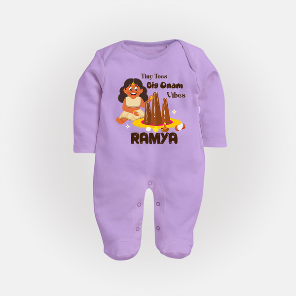 Tiny Toes Big Onam Vibes Girl Full Body Suit - LILAC - New Born (Chest 7.5")