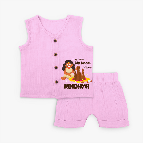 Tiny Toes Big Onam Vibes Jabla Set | Custom Baby Jabla Set for Onam Celebration - BABY PINK - 0 - 3 Months Old (Chest 9.8")