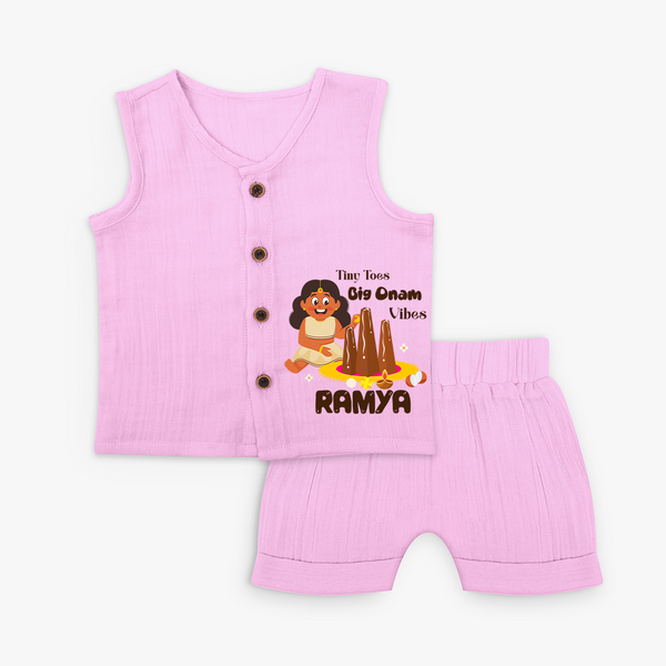Tiny Toes Big Onam Vibes Girl Jabla Shorts Set - BABY PINK - 0 - 3 Months Old (Chest 9.8")