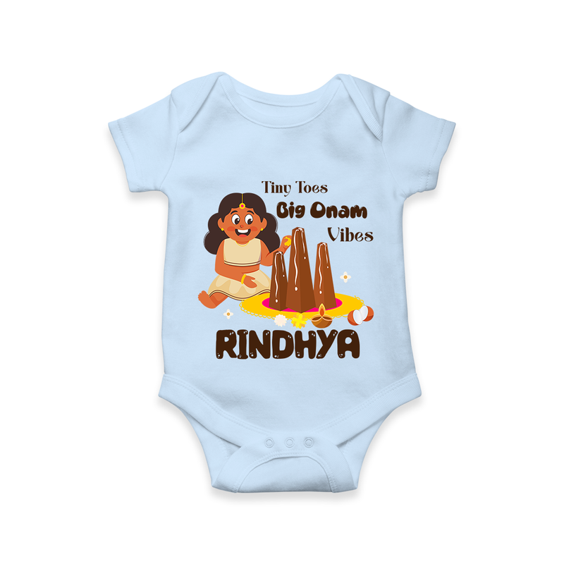 Tiny Toes Big Onam Vibes Romper / Onesie | Custom Baby Romper / Onesie for Onam Celebration - BABY BLUE - New Born (Chest 14")