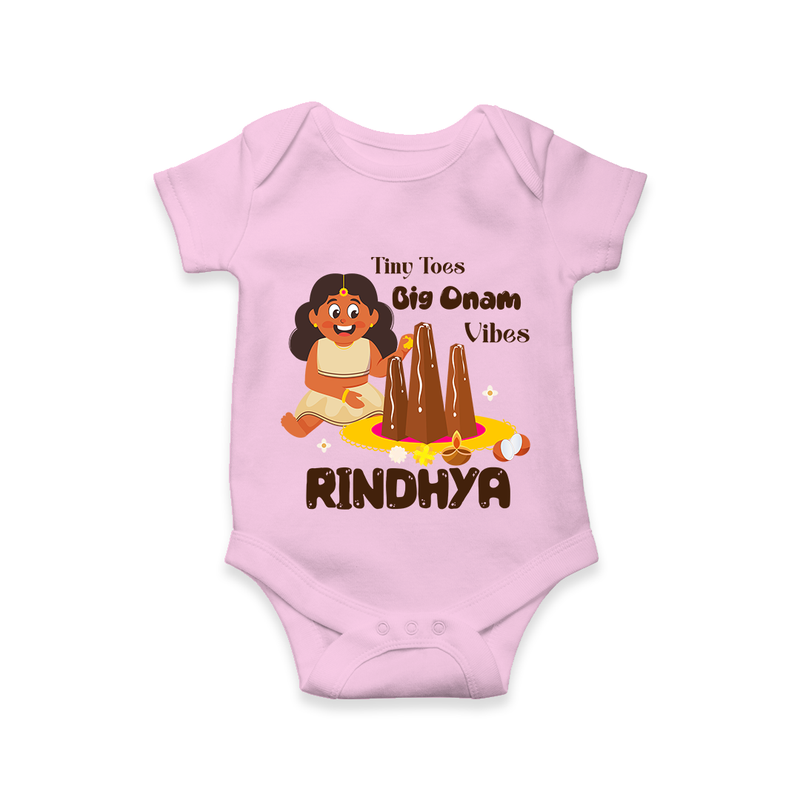 Tiny Toes Big Onam Vibes Romper / Onesie | Custom Baby Romper / Onesie for Onam Celebration - BABY PINK - New Born (Chest 14")