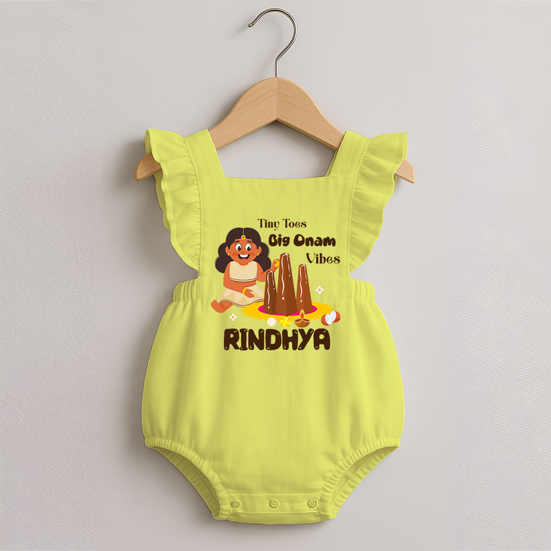 Tiny Toes Big Onam Vibes Romper Frock | Custom Baby Romper Frock for Onam Celebration - PASTEL YELLOW - 0 - 3 Months Old (Chest 19")