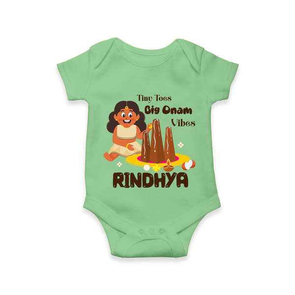 Tiny Toes Big Onam Vibes Romper / Onesie | Custom Baby Romper / Onesie for Onam Celebration - GREEN - New Born (Chest 14")