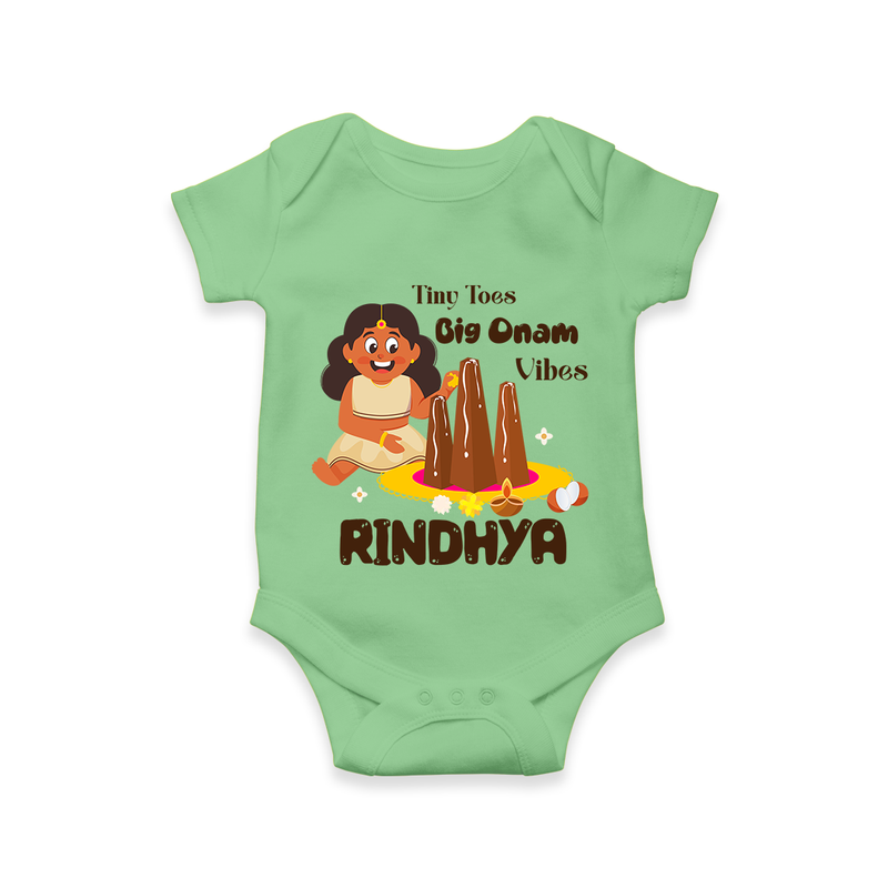 Tiny Toes Big Onam Vibes Romper / Onesie | Custom Baby Romper / Onesie for Onam Celebration - GREEN - New Born (Chest 14")
