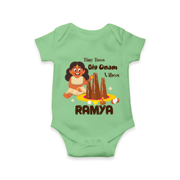 Tiny Toes Big Onam Vibes Girl Romper - GREEN - New Born (Chest 14")