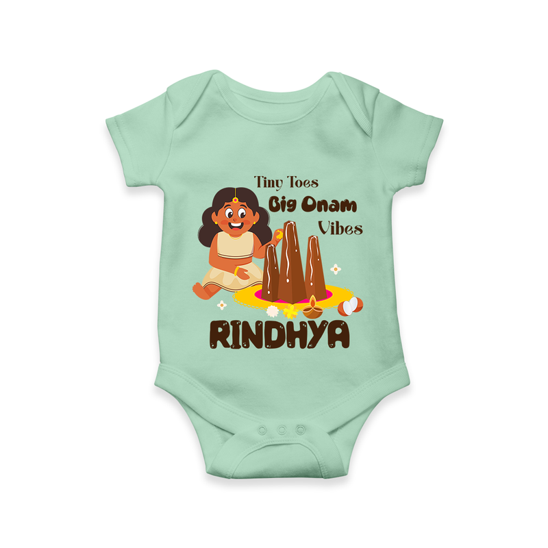Tiny Toes Big Onam Vibes Romper / Onesie | Custom Baby Romper / Onesie for Onam Celebration - MINT GREEN - New Born (Chest 14")