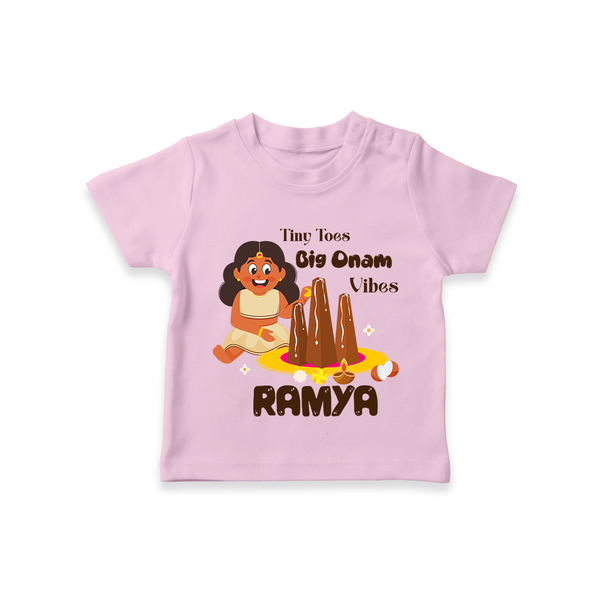 Tiny Toes Big Onam Vibes Girl T Shirt - BABY PINK - 0-5 Months Old (Chest 17")