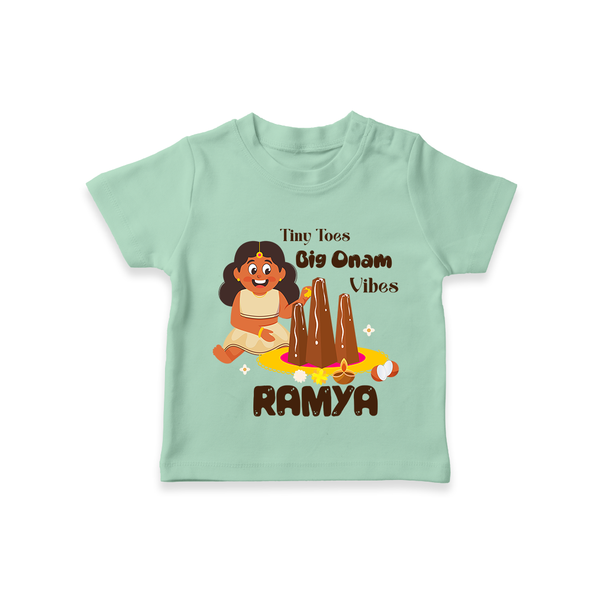 Tiny Toes Big Onam Vibes Girl T Shirt - MINT GREEN - 0-5 Months Old (Chest 17")