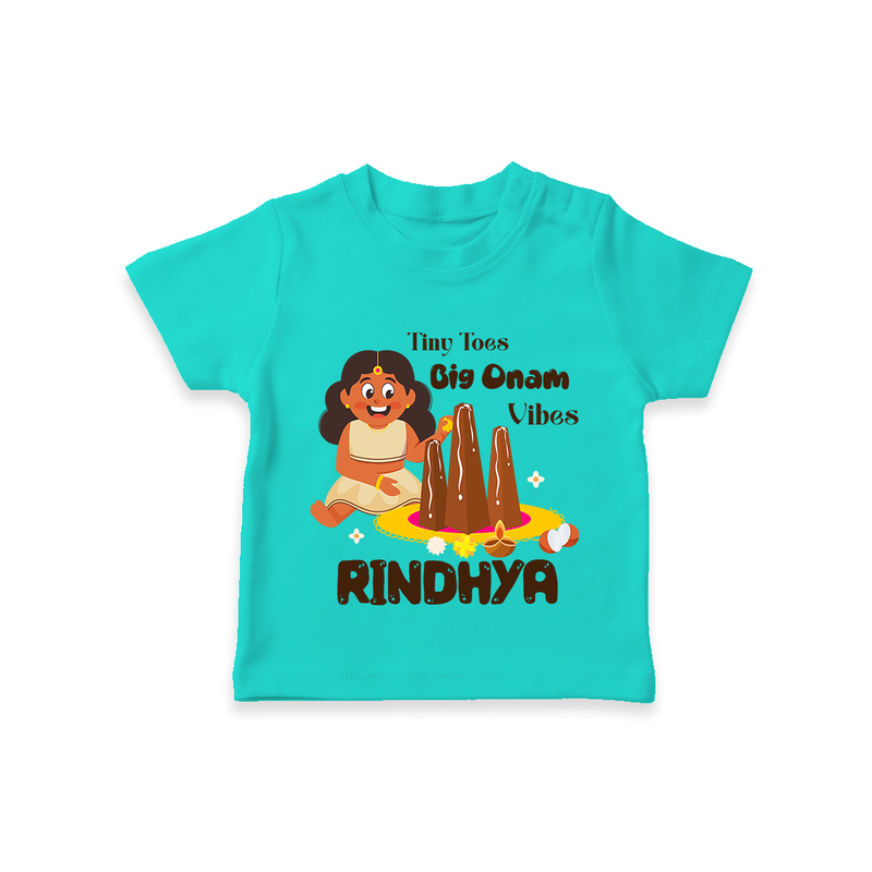 Tiny Toes Big Onam Vibes T-Shirt | Custom Baby T-Shirt for Onam Celebration - TEAL - 0-5 Months Old (Chest 17")