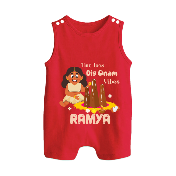 Tiny Toes Big Onam Vibes Girl Button Romper - RED - New Born (Chest 18")
